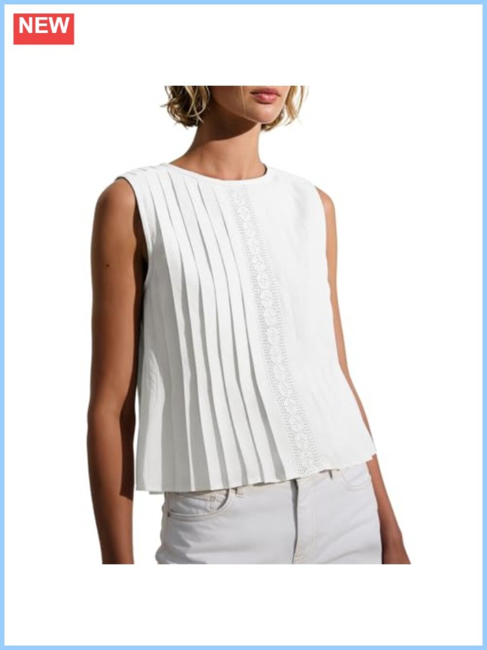 Womens Pleated Babydoll Tank Top Sleeveless Flowy Crop Blouse